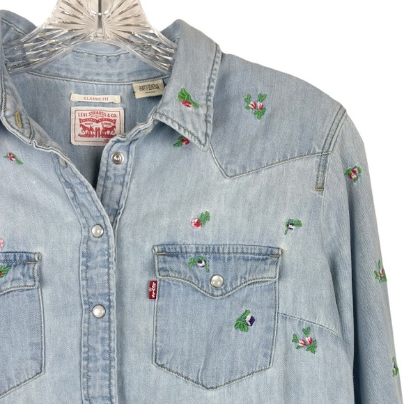 LEVI'S Get Up Embroidered Long Sleeve Denim Shirt Size Small - Picture 4 of 10